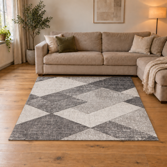 Trendy Carving – Silver geometrische structuur – Laagpolig vloerkleed