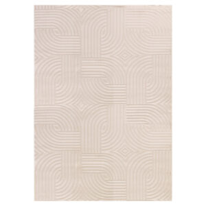 Sahara Vloerkleed – Beige – Rond Rastermotief – Laagpolig & Stijlvol