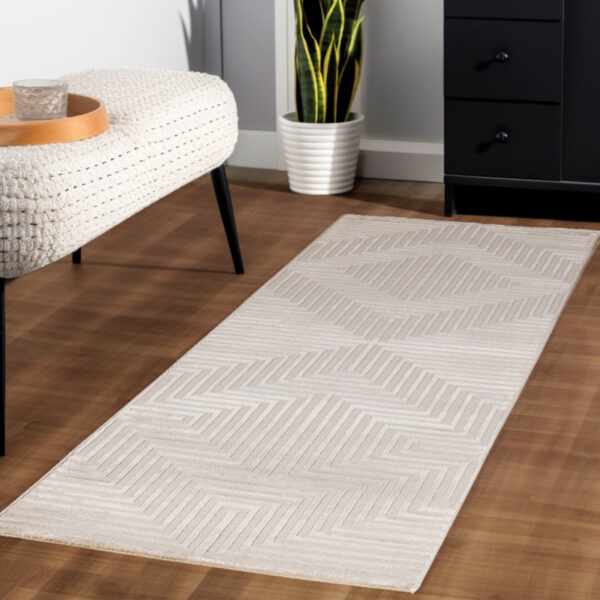 Sahara Vloerkleed – Beige – Diagonaal Lijnenspel – Laagpolig & Modern