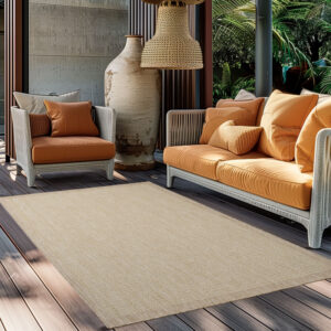 Giza Vloerkleed – Beige met Kader – Laagpolig & Modern – Voor Binnen & Buiten
