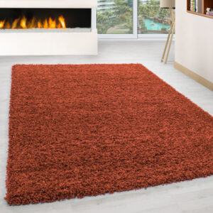 Mila Vloerkleed – Terra/Oranje – Hoogpolig & Effen
