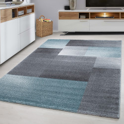 Lucca – Vloerkleed – Geblokt Grijs/Blauw – Modern & Laagpolig