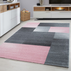 Lucca – Vloerkleed – Geblokt Grijs/Roze – Modern & Laagpolig