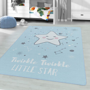 Play Vloerkleed – Kindervloerkleed – Little Star Blauw – Laagpolig – Anti-Allergisch & Anti-Slip