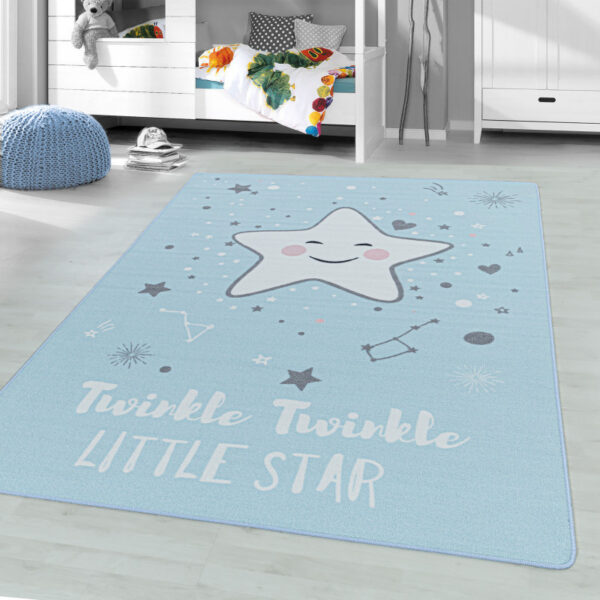 Play – Kindervloerkleed – Little Star Blauw – Laagpolig – Anti-Allergisch & Anti-Slip