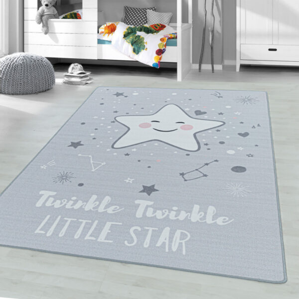 Play – Kindervloerkleed – Little Star Grijs – Laagpolig – Anti-Allergisch & Anti-Slip