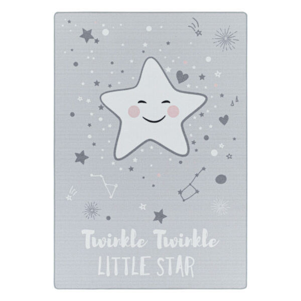 Play – Kindervloerkleed – Little Star Grijs – Laagpolig – Anti-Allergisch & Anti-Slip