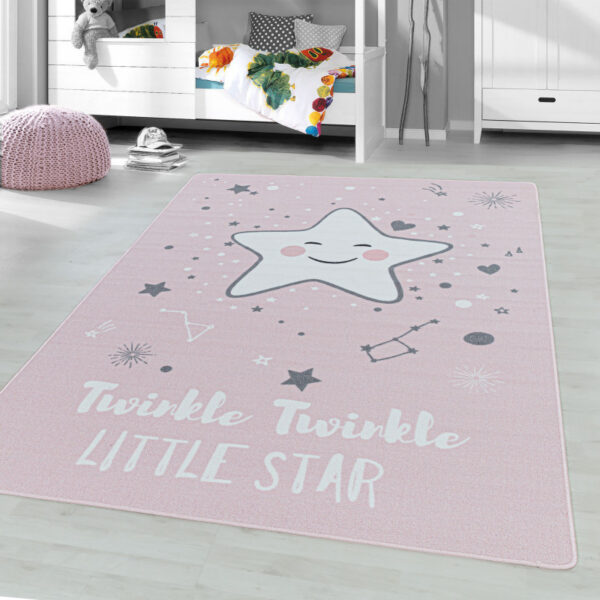 Play – Kindervloerkleed – Little Star Roze – Laagpolig – Anti-Allergisch & Anti-Slip