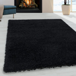 Sydney – Hoogpolig Vloerkleed – Zwart – Effen Design