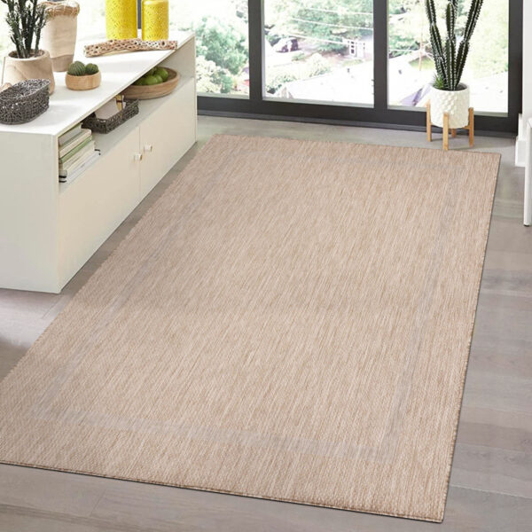 Relax Vloerkleed – Beige – Laagpolig Kaderdesign – Voor Binnen & Buiten