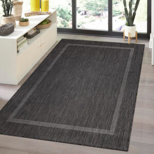 Relax Vloerkleed – Zwart – Laagpolig Kaderdesign – Voor Binnen & Buiten
