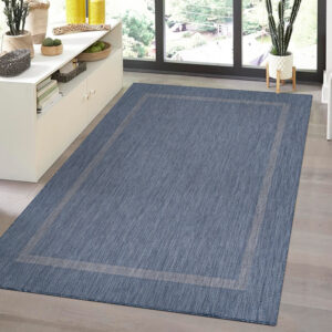 Relax Vloerkleed – Blauw – Laagpolig Kaderdesign – Voor Binnen & Buiten