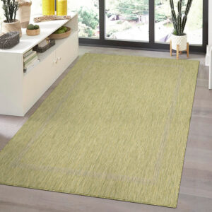 Relax Vloerkleed – Groen – Laagpolig Kaderdesign – Voor Binnen & Buiten