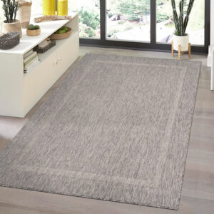 Relax Vloerkleed – Grijs – Laagpolig Kaderdesign – Voor Binnen & Buiten