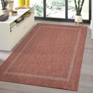 Relax Vloerkleed – Rood – Laagpolig Kaderdesign – Voor Binnen & Buiten