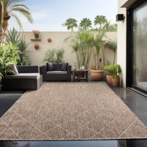 Zagora Vloerkleed – Beige – Laagpolig & Geruit Design – Voor Binnen & Buiten