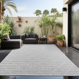 Zagora Vloerkleed – Grijs – Laagpolig & Geruit Design – Voor Binnen & Buiten
