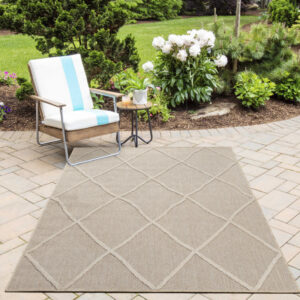 Patara Vloerkleed – Diamantmotief Beige – Laagpolig & Weerbestendig – Voor Binnen & Buiten