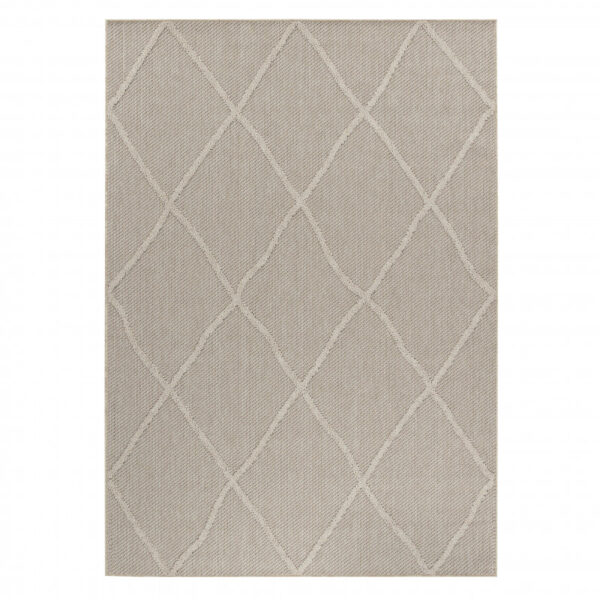Patara – Diamantmotief Beige – Laagpolig & Weerbestendig – Voor Binnen & Buiten