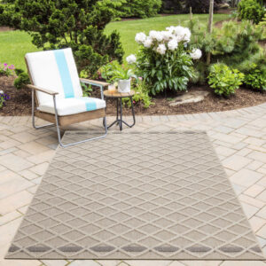 Patara Vloerkleed – Klassiek Ruitpatroon Beige – Laagpolig & Weerbestendig – Voor Binnen & Buiten