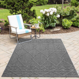 Patara Vloerkleed – Kaderdesign Grijs – Laagpolig & Weerbestendig – Voor Binnen & Buiten
