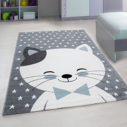 Kids Vloerkleed – Kindervloerkleed – Kat Blauw/grijs – Anti-Allergisch