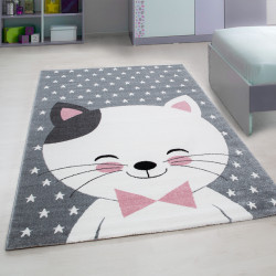 Kids Vloerkleed – Kindervloerkleed – Kat Roze/Grijs – Anti-Allergisch
