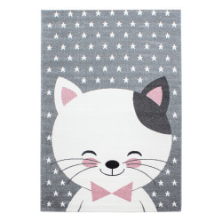 Kids Vloerkleed – Kindervloerkleed – Kat Roze/Grijs – Anti-Allergisch