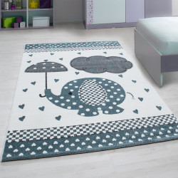 Kids Vloerkleed – Kindervloerkleed – Olifant in de Regen Blauw – Anti-Allergisch