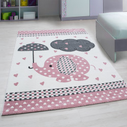 Kids Vloerkleed – Kindervloerkleed – Olifant in de Regen Roze – Anti-Allergisch
