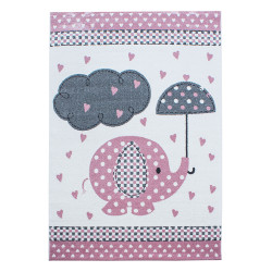 Kids Vloerkleed – Kindervloerkleed – Olifant in de Regen Roze – Anti-Allergisch