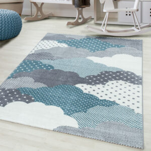 Vloerkleed Bambi – Wolken Blauw – Voor Babykamer & Speelhoek – Zacht