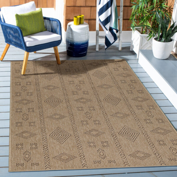 Vloerkleed Dhaka – Beige/Zwart – Laagpolig met Levendig Design – Voor Binnen en Buiten