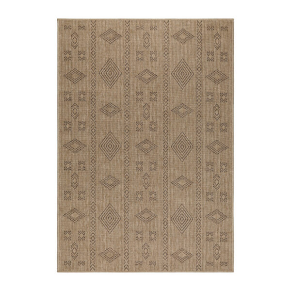Vloerkleed Dhaka – Beige/Zwart – Laagpolig met Levendig Design – Voor Binnen en Buiten