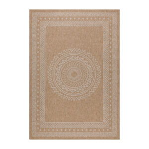Vloerkleed Dhaka – Lichtbeige/Beige – Laagpolig met Levendig Design – Voor Binnen en Buiten