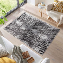 Elite Vloerkleed – Grijs – Geometrisch Centrumdesign – Laagpolig & Vintage