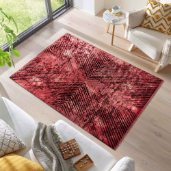 Elite Vloerkleed – Rood – Geometrisch Centrumdesign – Laagpolig & Vintage