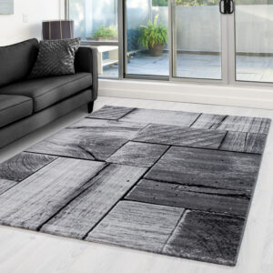 Parma Vloerkleed – Zwart Houtstructuur – Laagpolig & Modern Design