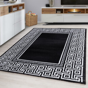 Parma Vloerkleed – Zwart Klassiek Randmotief – Laagpolig & Modern Design