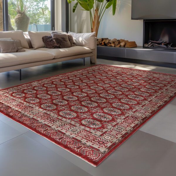 Dakar Vloerkleed – Rood – Oosters Design met Gedetailleerde Rand