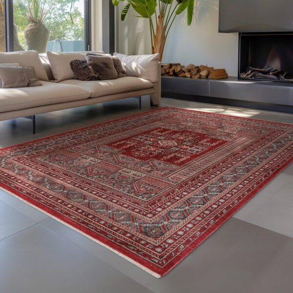 Dakar Vloerkleed – Rood – Laagpolig met Traditioneel Middenmedaillon