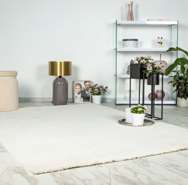 Hoogpolig vloerkleed Dream – Ivory, licht van kleur en zacht aanvoelend