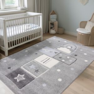 Happy Kinderkleed – Speelse Blokken – Zilver – Laagpolig & Pluisvrij