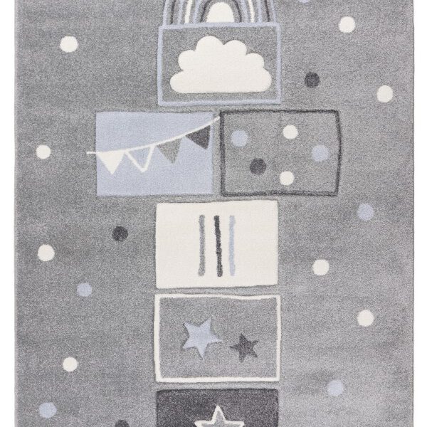 Happy Kinderkleed – Speelse Blokken – Zilver – Laagpolig & Pluisvrij