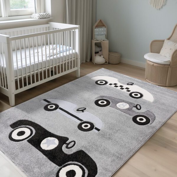 Happy Kinderkleed – Auto’s & Weggetjes – Zilver – Laagpolig & Pluisvrij