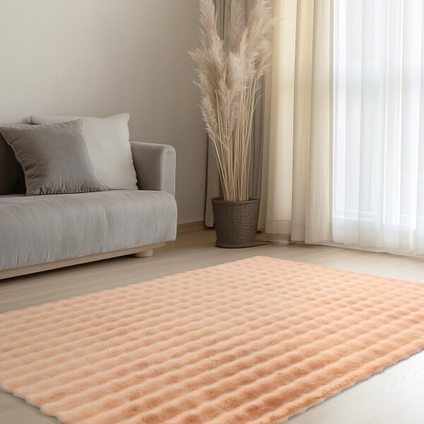 Hoogpolig vloerkleed Harmony – Peach met zachte ribbelstructuur