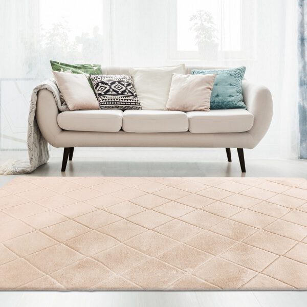 Hoogpolig vloerkleed Impulse – Beige met zacht ruitpatroon en fluwelige glans