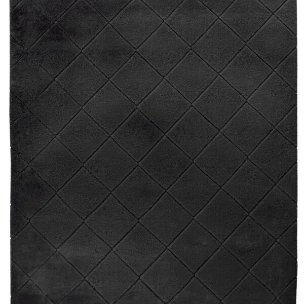 Hoogpolig vloerkleed Impulse – Antraciet met diepe kleur en zacht ruitdesign