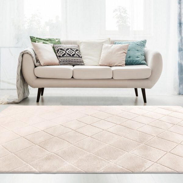 Hoogpolig vloerkleed Impulse – Ivory met elegante uitstraling en fijn ruitpatroon