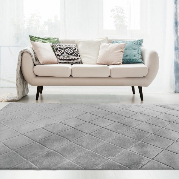 Hoogpolig vloerkleed Impulse – Zilvergrijs met luxe glans en subtiel ruitmotief